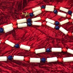RED WHITE AND BLUE BEAD NECKLACE HONGKONG